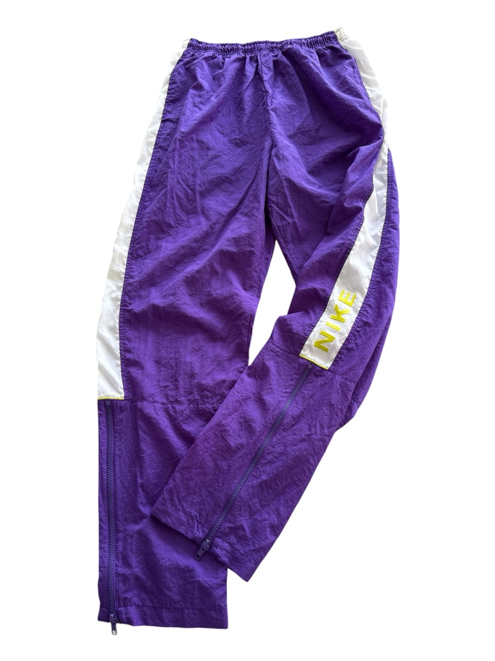 Vintage Nike Y2K Youth Nylon Track Pants Purple White Zip Ankle Spell Out L YTH